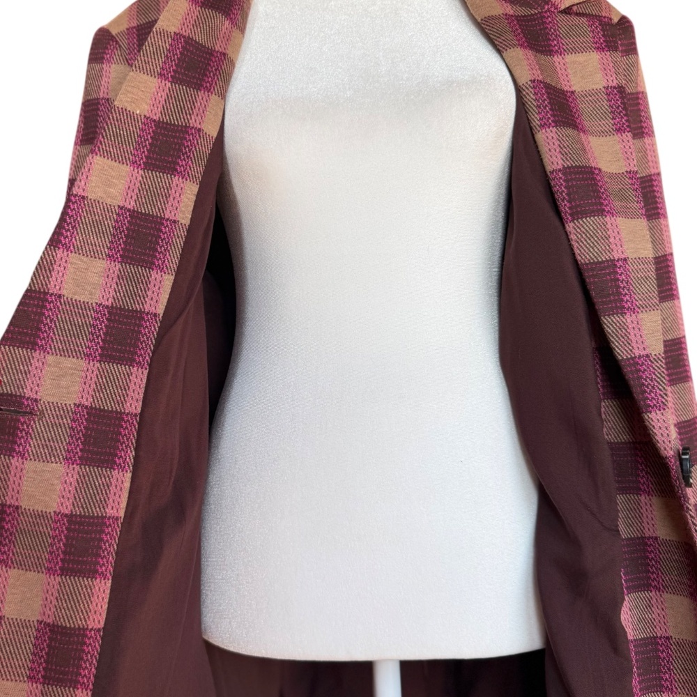 Anthropologie Avec Les Filles‎ Plaid Pin Blazer Pink/Brown Blazer Sz XL - Picture 11 of 14